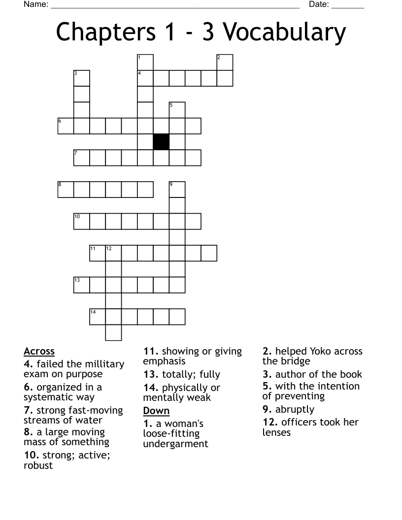 Chapters 1 - 3 Vocabulary Crossword