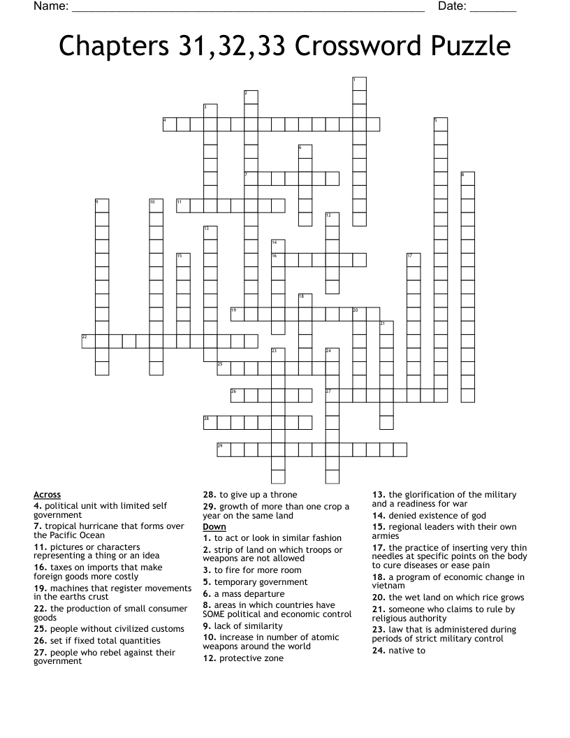 Chapters 31,32,33 Crossword Puzzle