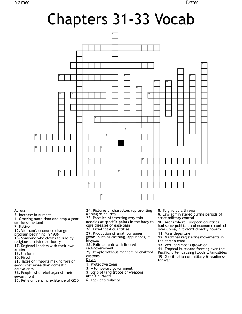 Chapters 31-33 Vocab Crossword