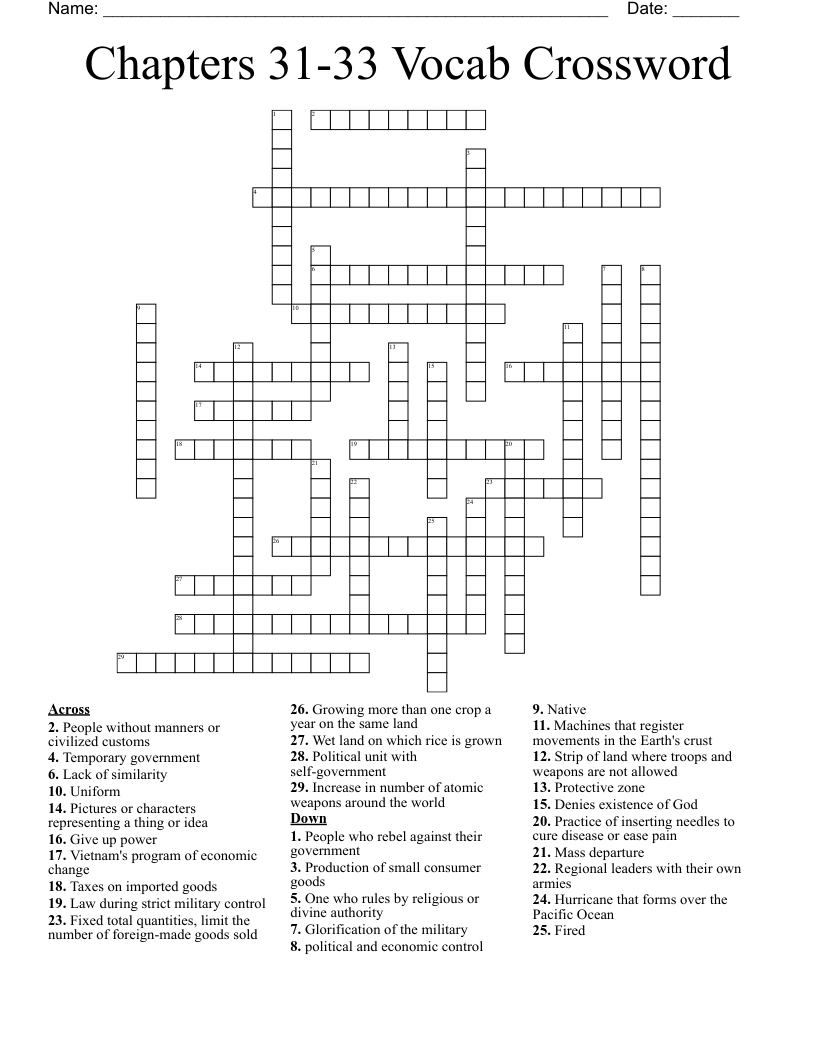 Chapters 31-33 Vocab Crossword