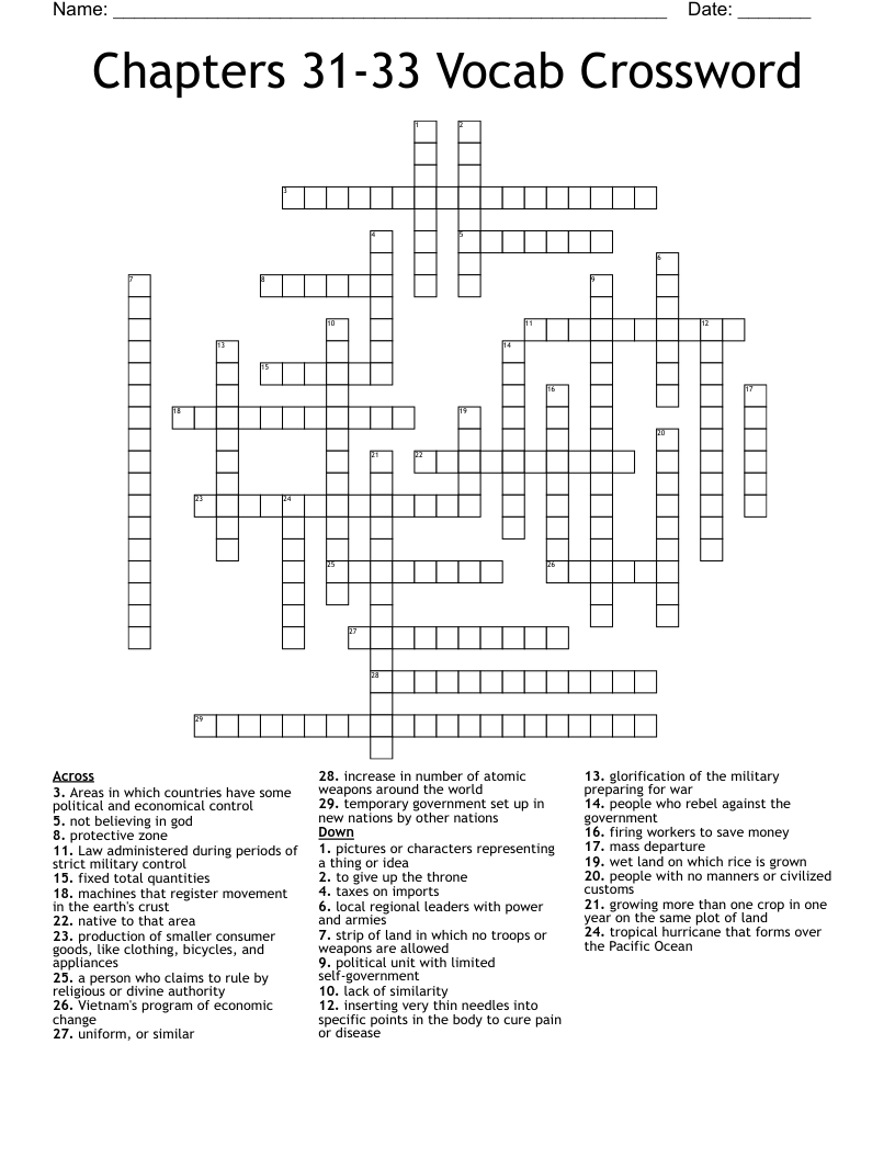 Chapters 31-33 Vocab Crossword