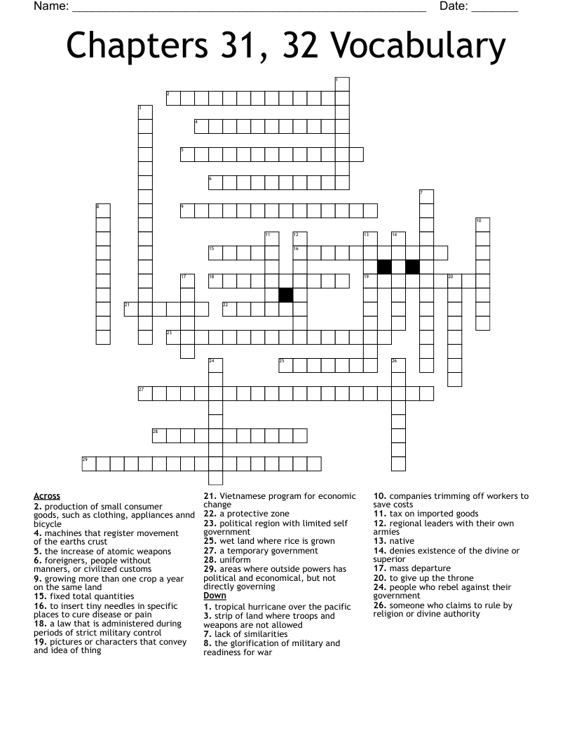 Chapters 31, 32 Vocabulary Crossword