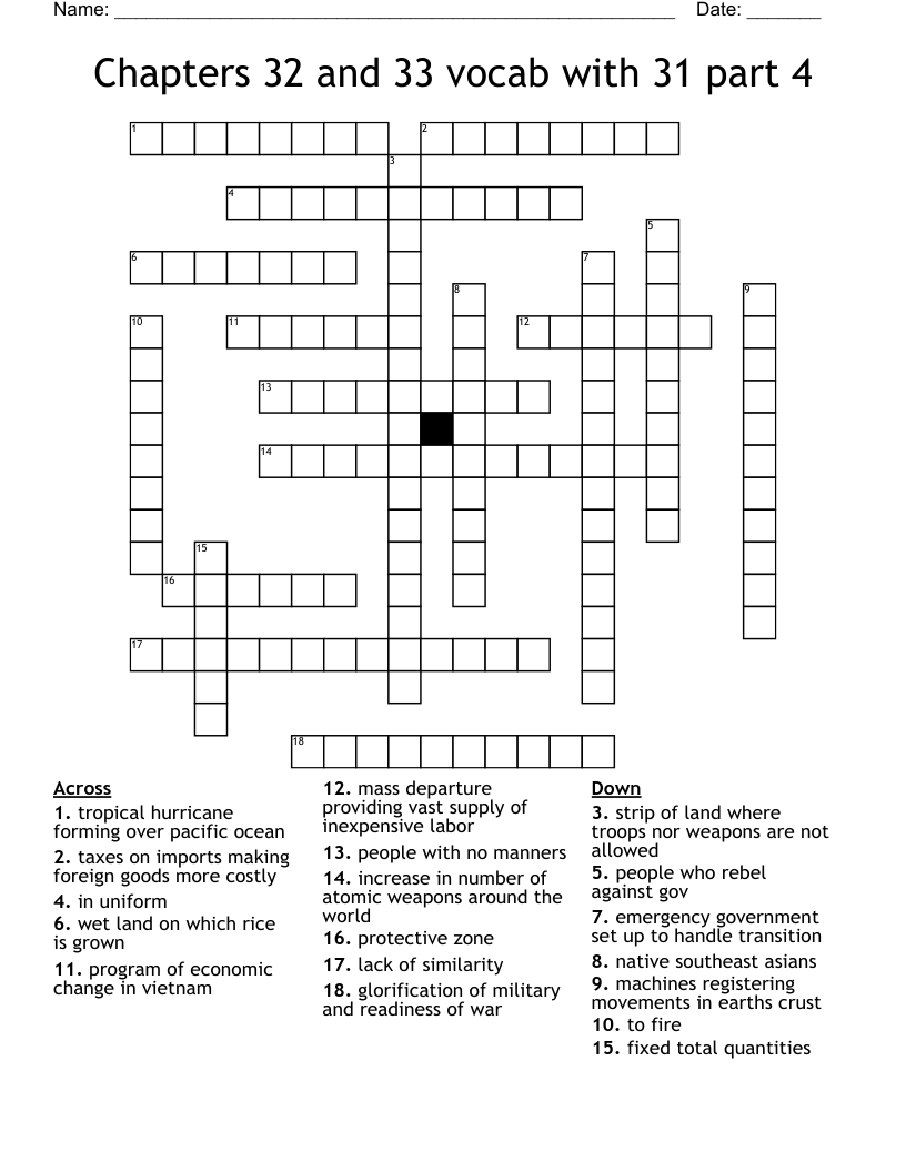 Chapters 32 and 33 vocab with 31 part 4 Crossword