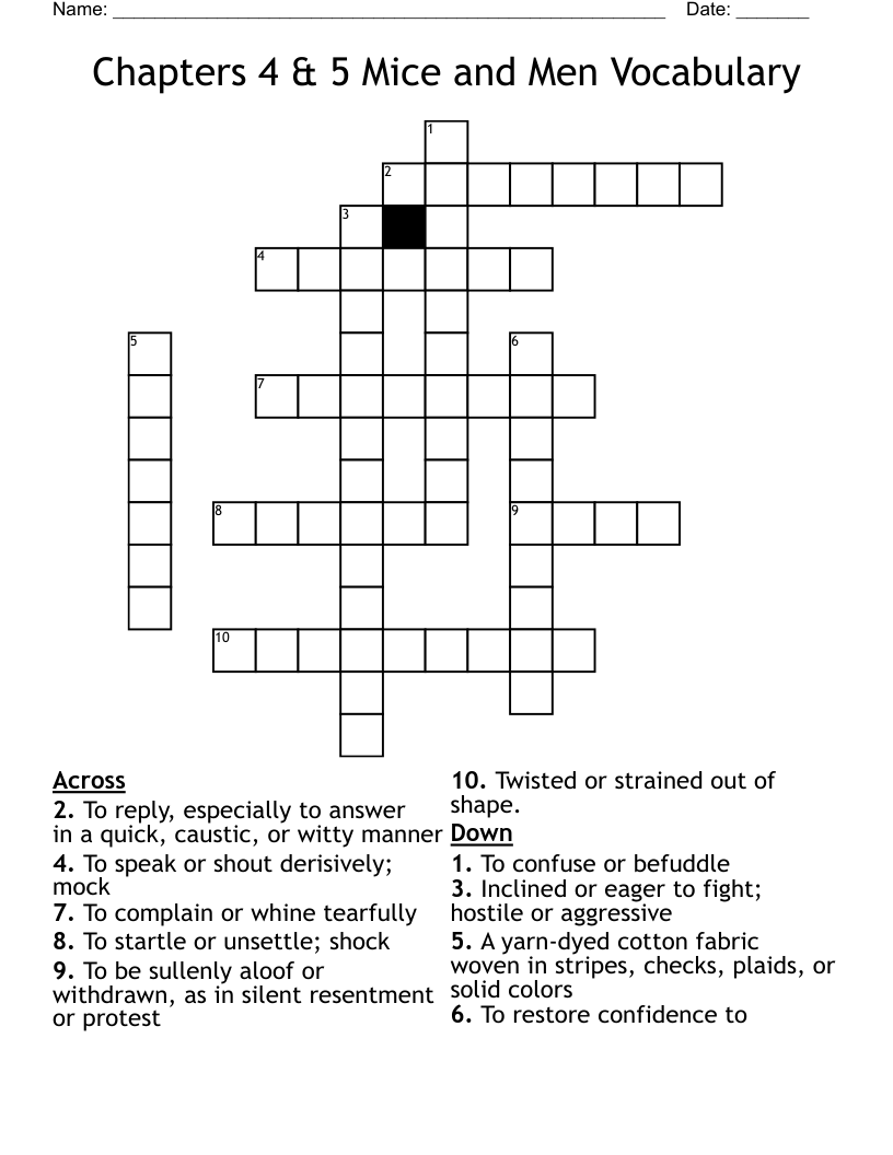 Chapters 4 & 5 Mice and Men Vocabulary Crossword