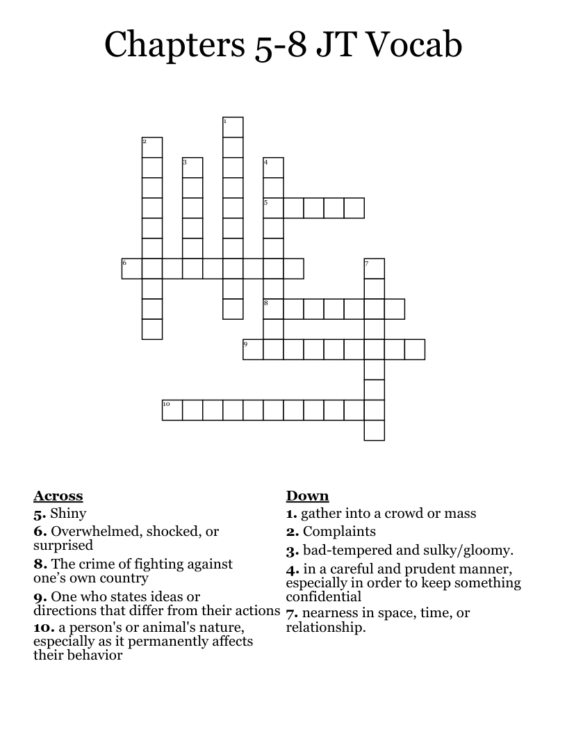Chapters 5-8 JT Vocab Crossword