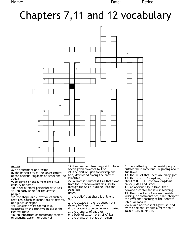 Chapters 7,11 and 12 vocabulary Crossword