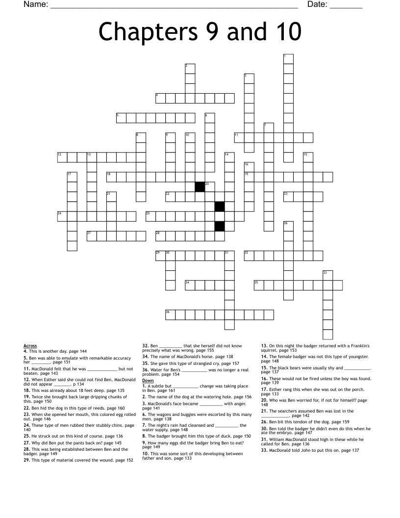 Chapters 9 and 10 Crossword