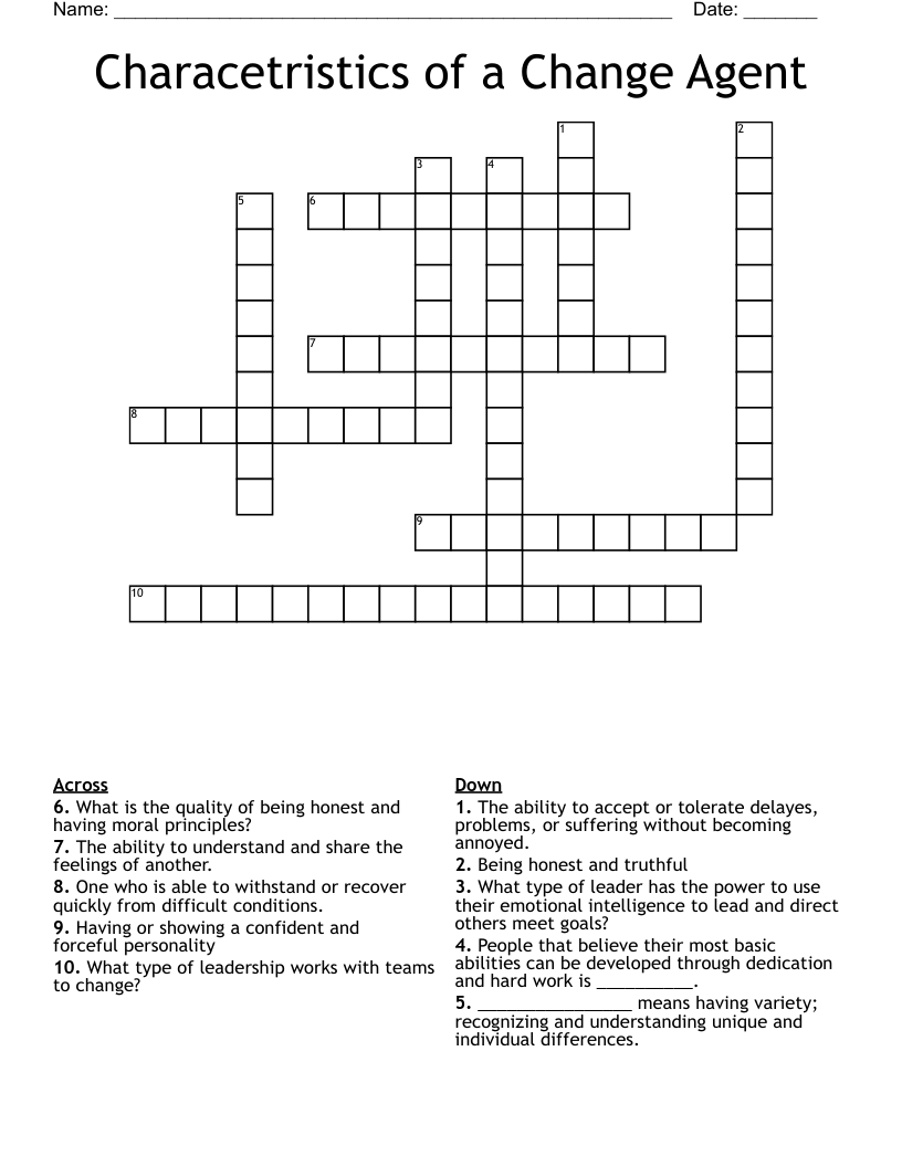 Characetristics of a Change Agent Crossword