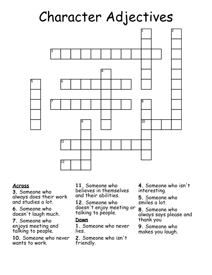 Character Adjectives Crossword