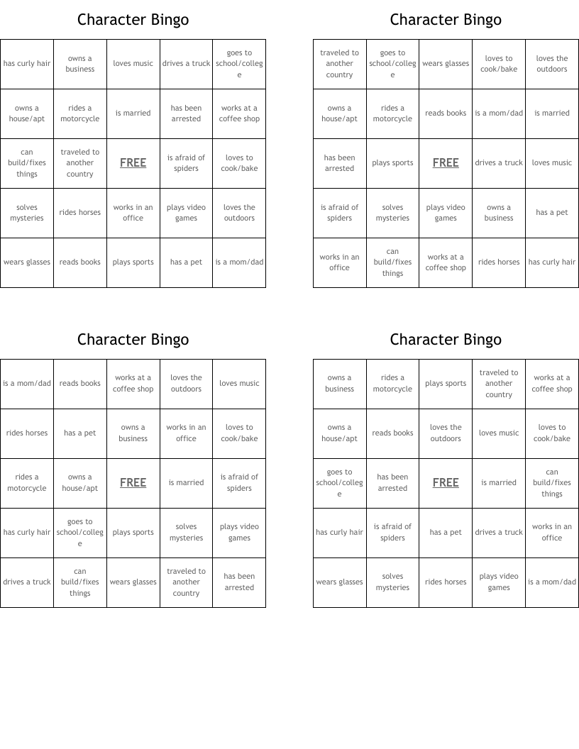 Character Bingo