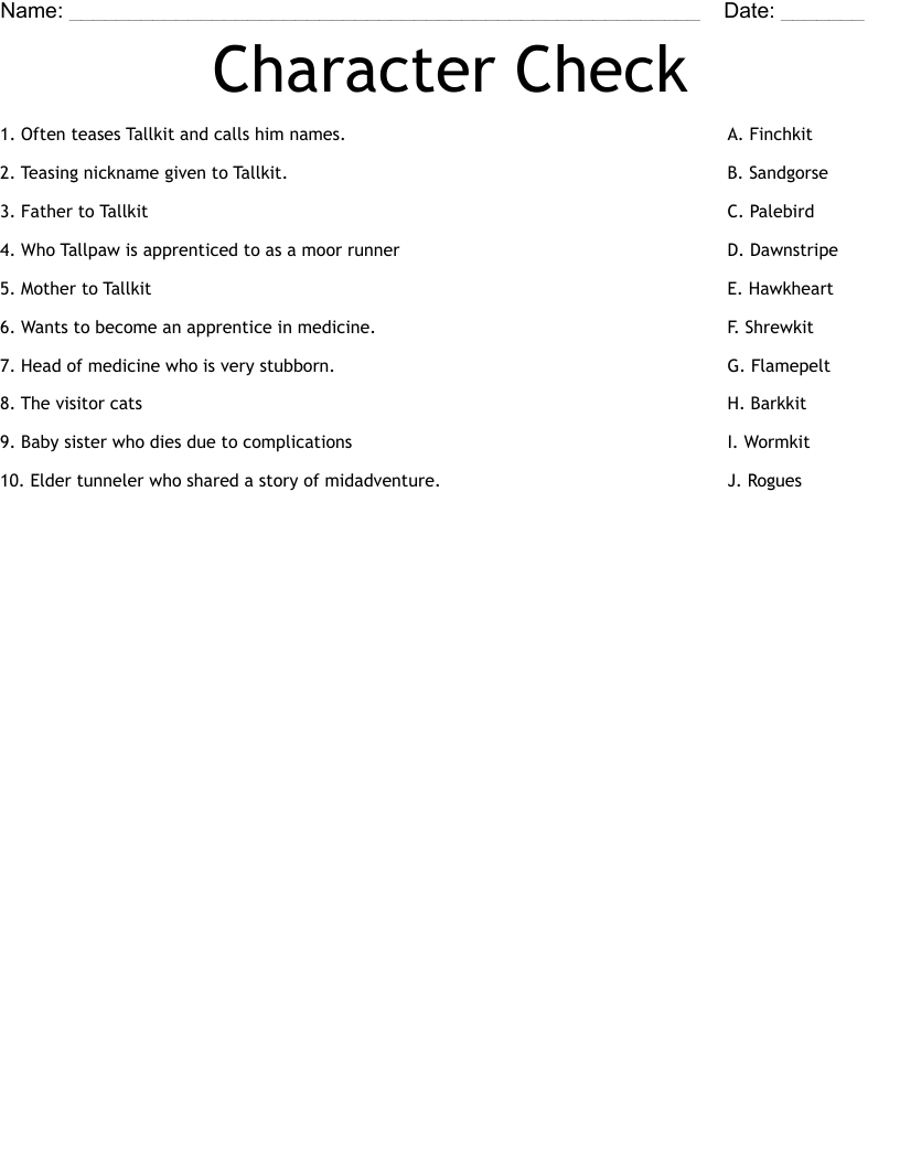 Character Check Worksheet