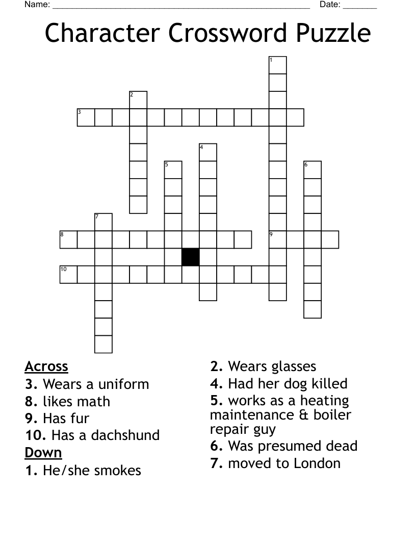 Character Crossword Puzzle