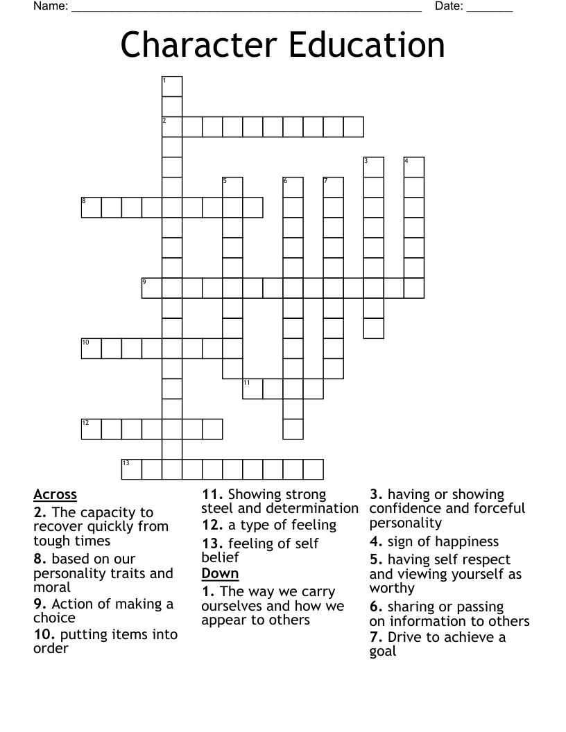 Character Education Crossword