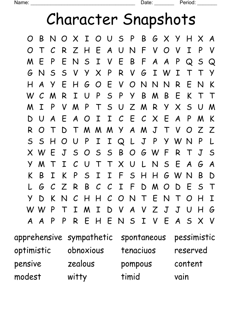 Character Snapshots Word Search