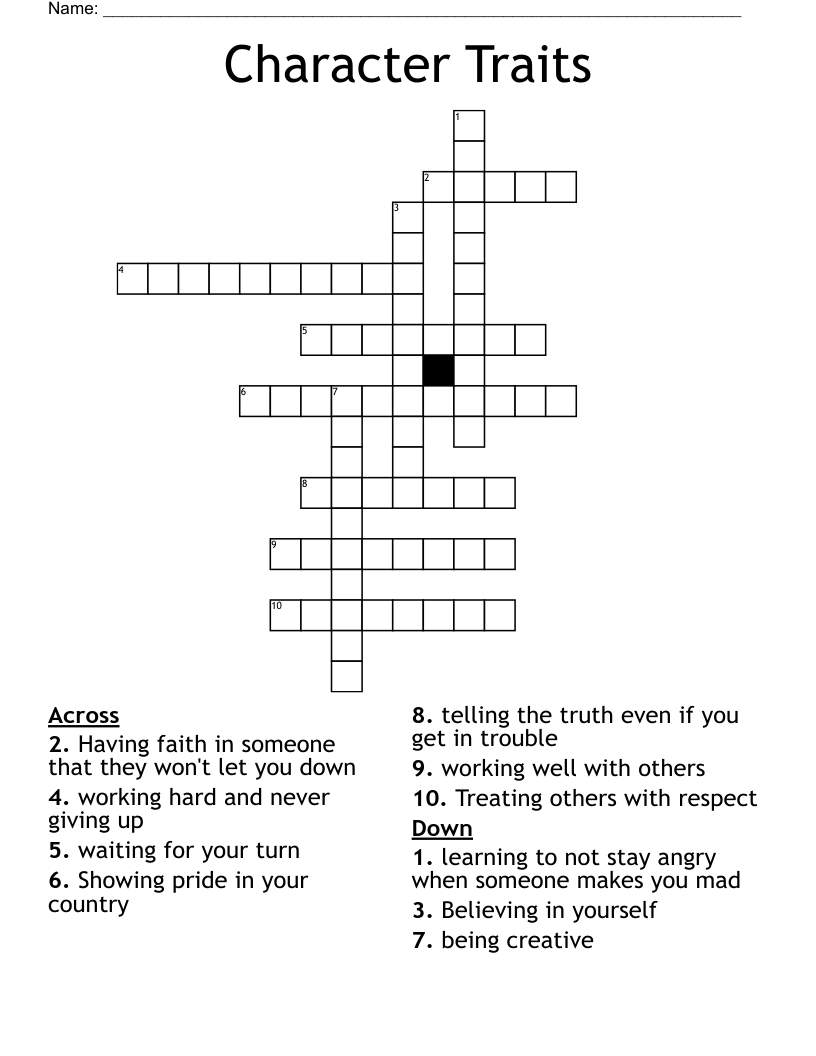 Character Traits Crossword