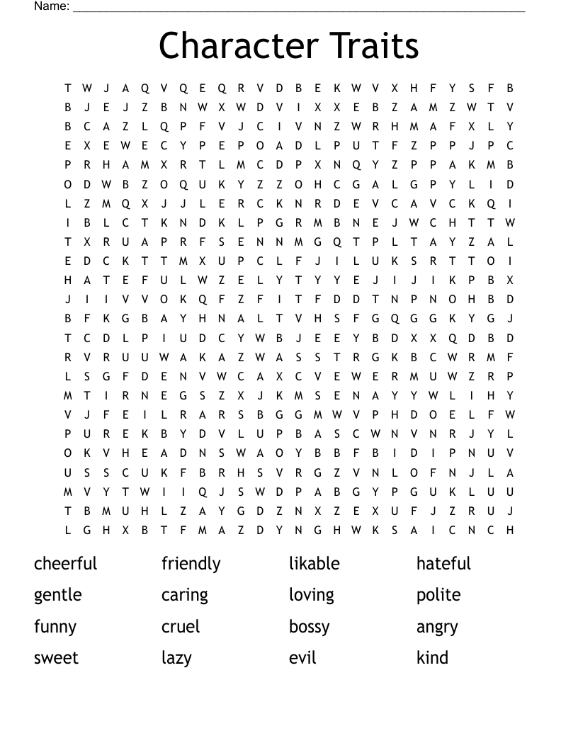 Character Traits  Word Search
