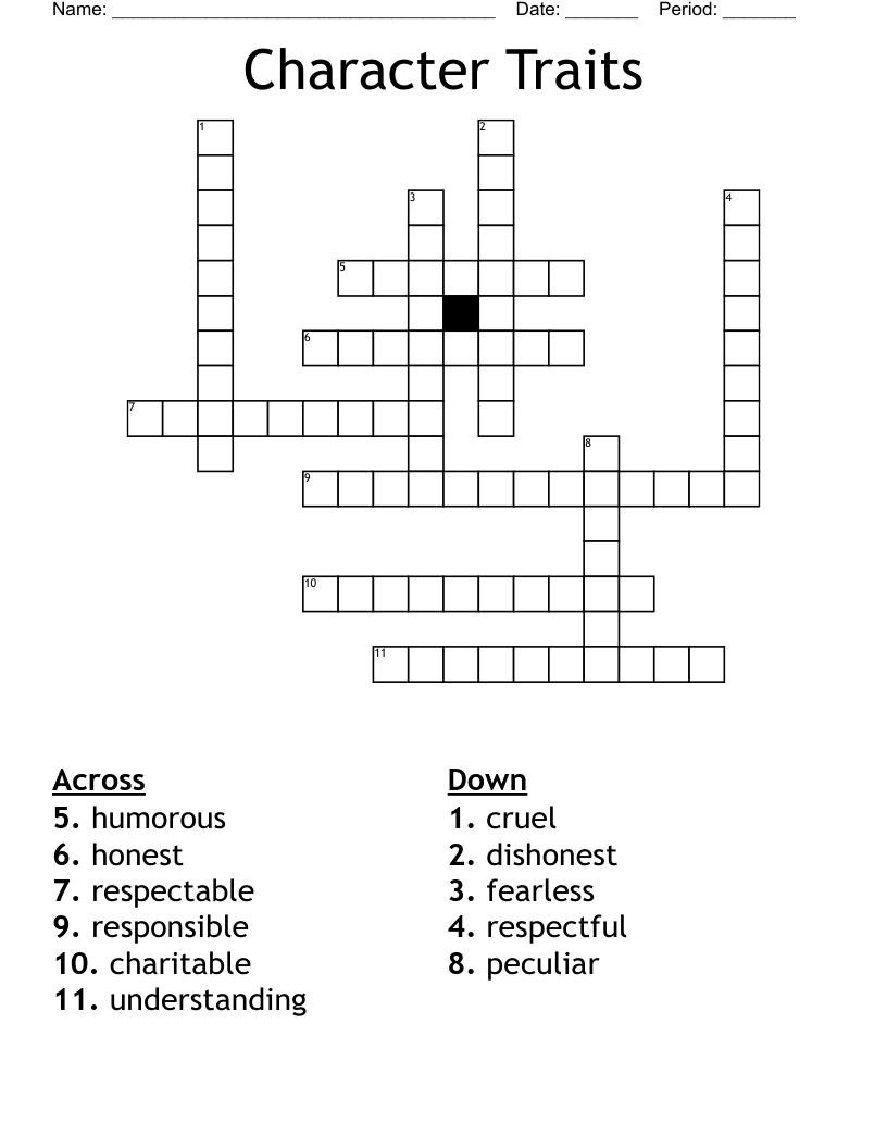 Character Traits  Crossword
