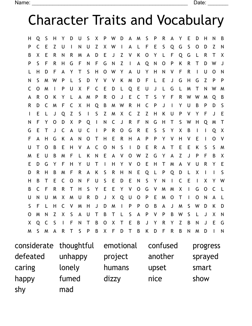 Character Traits and Vocabulary 