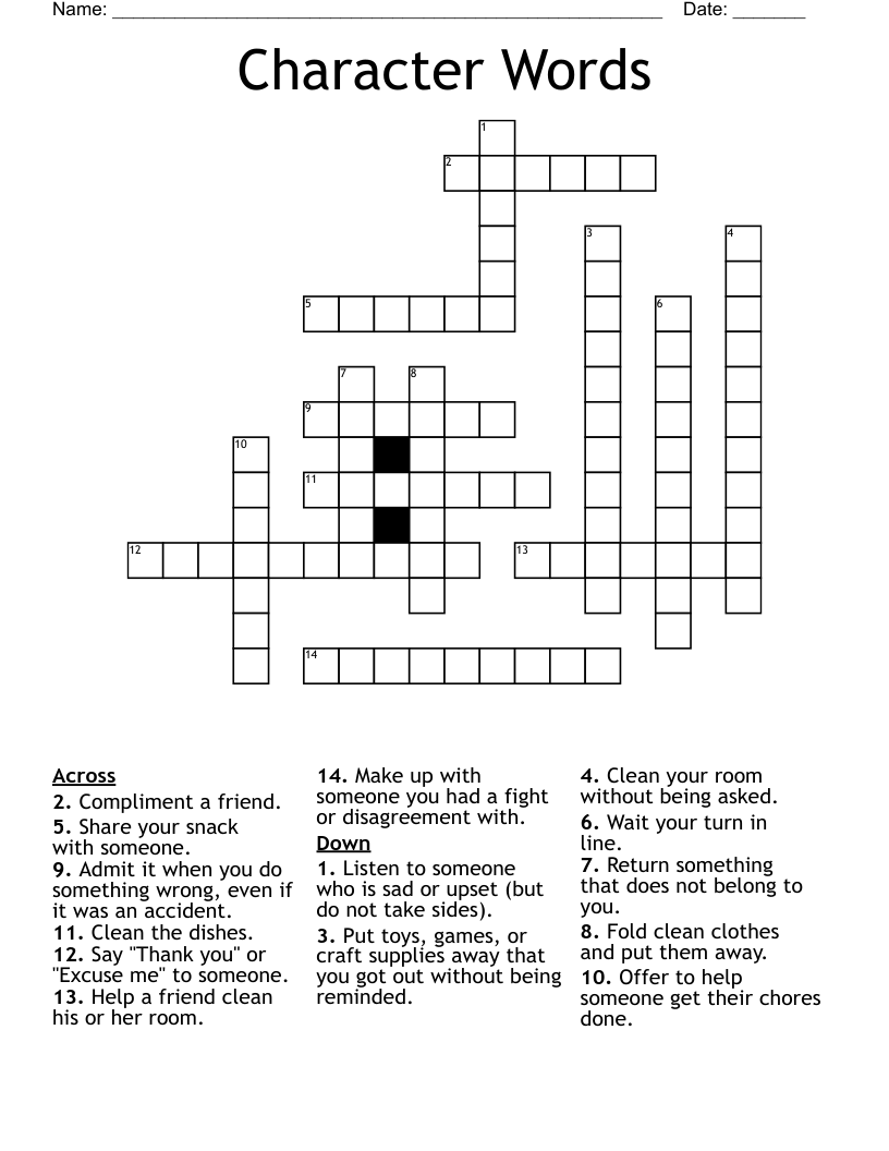 Character Words Crossword