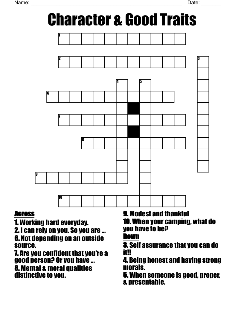 Character & Good Traits Crossword