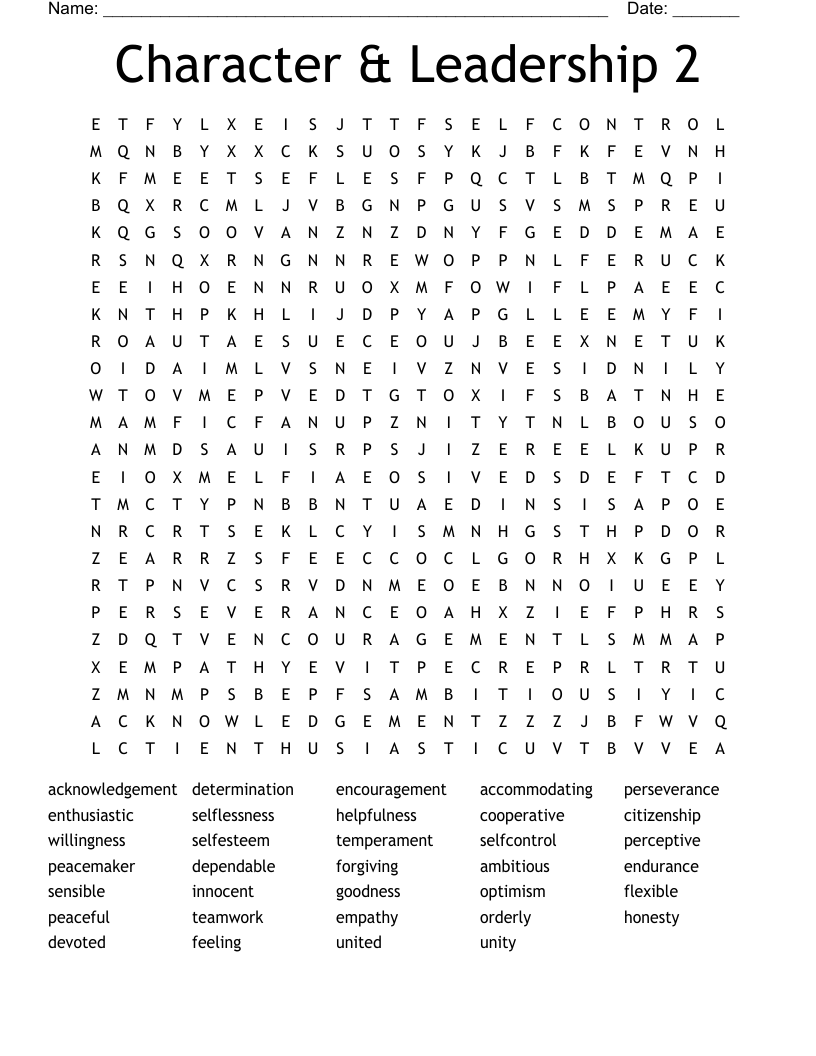 Character & Leadership 2 Word Search