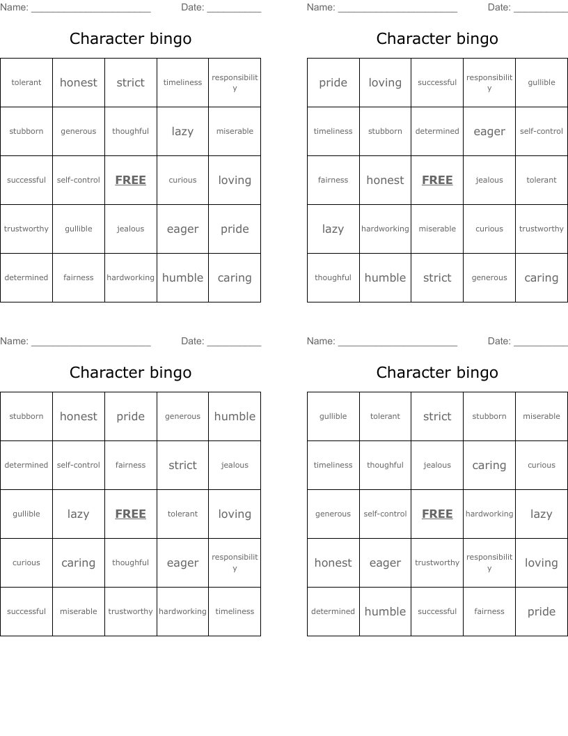 Character bingo