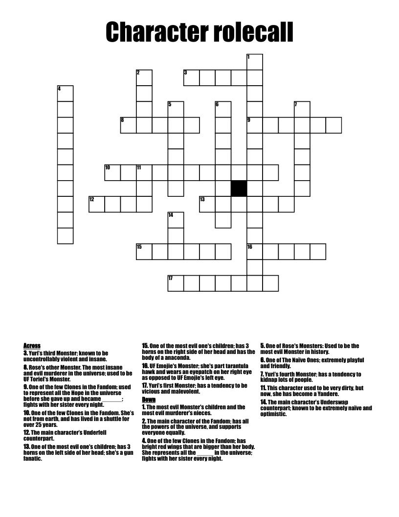 Character rolecall Crossword