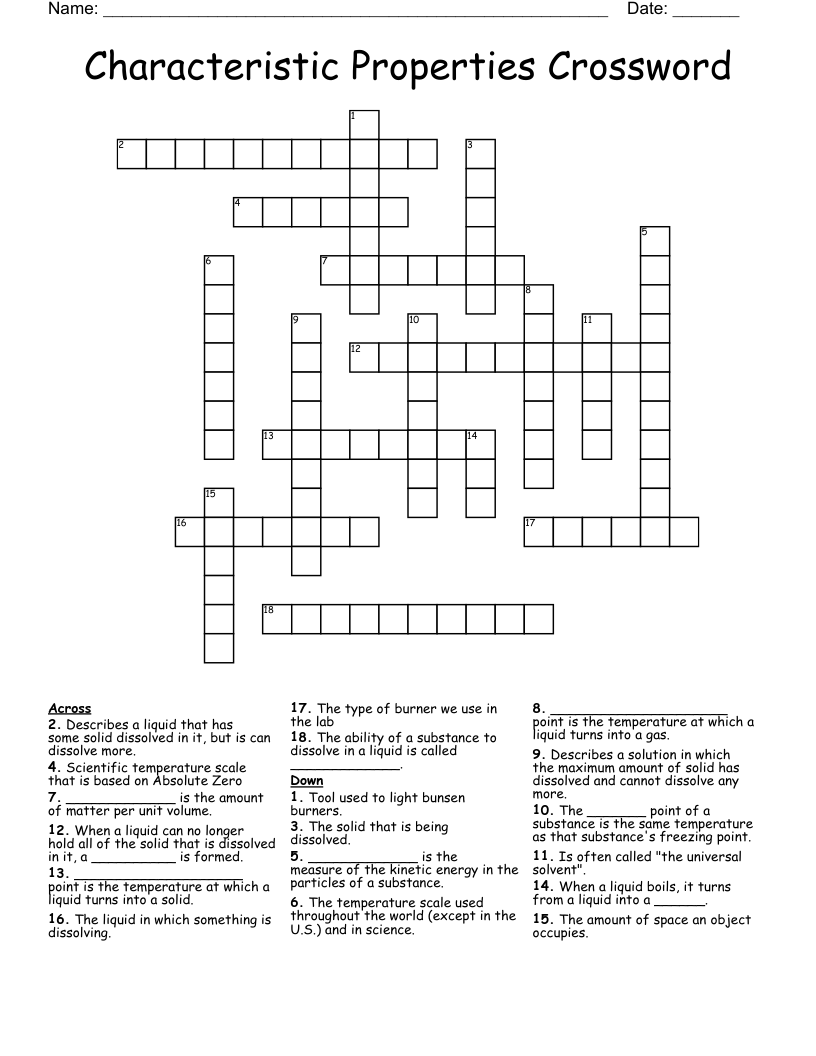 Characteristic Properties Crossword