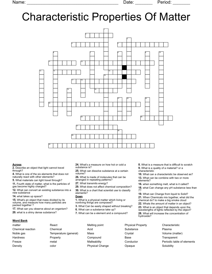 Characteristic Properties Of Matter Crossword