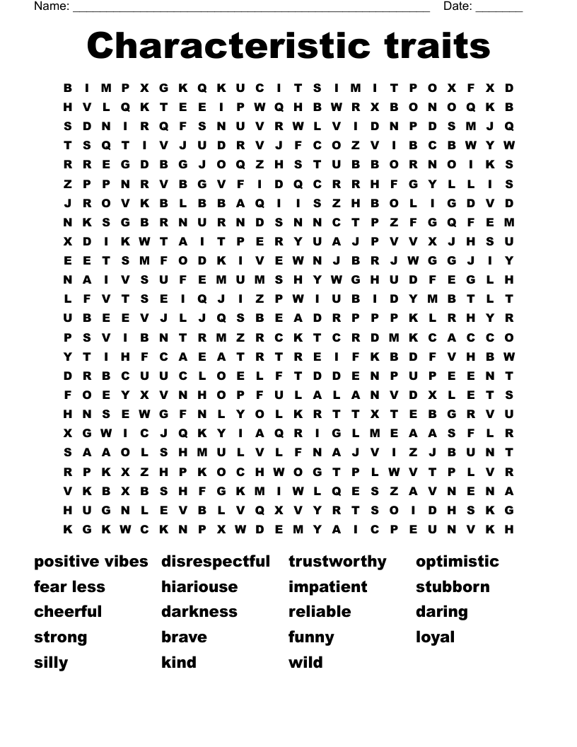 Characteristic traits  Word Search