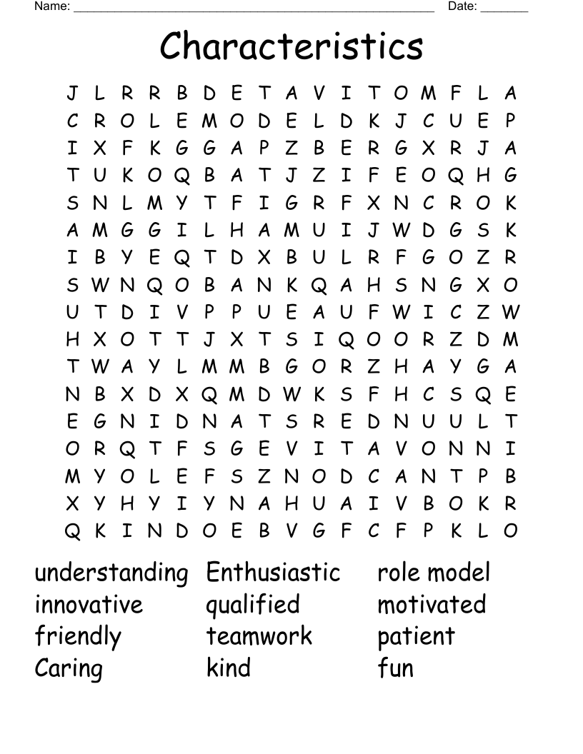 Characteristics Word Search
