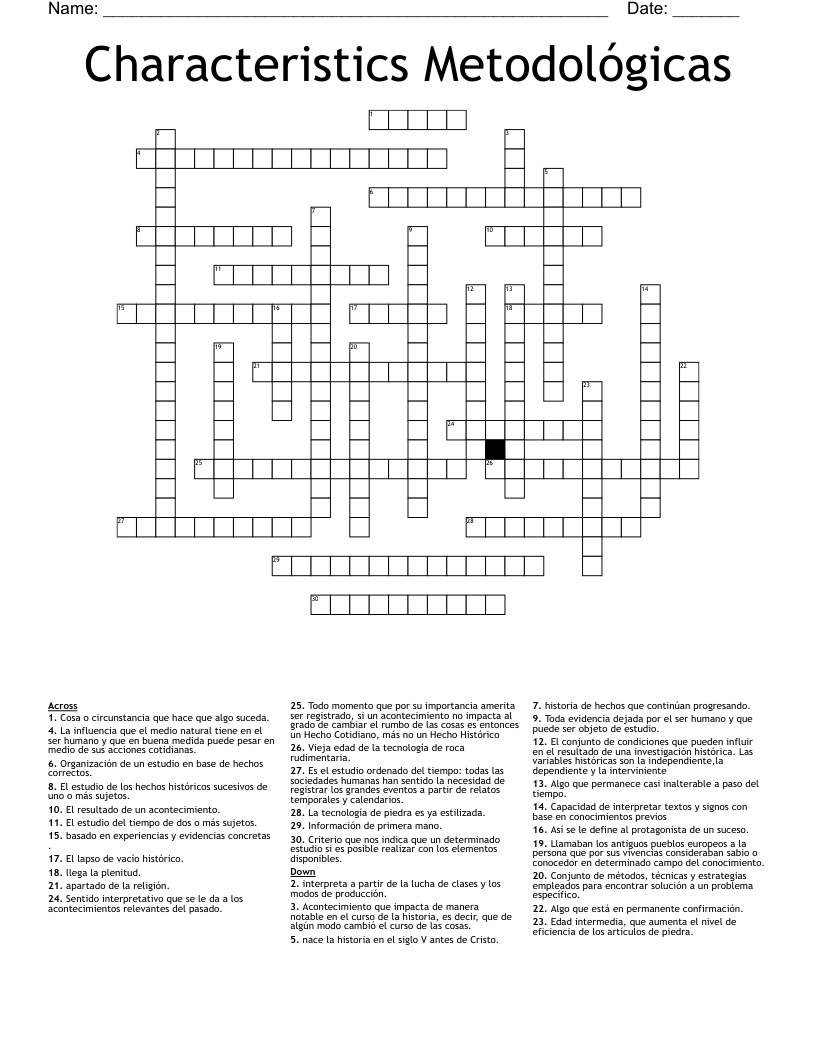 Characteristics Metodológicas Crossword