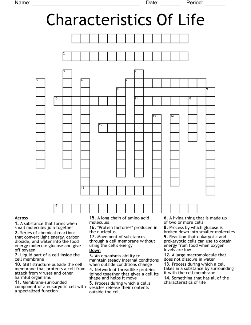 Characteristics Of Life Crossword