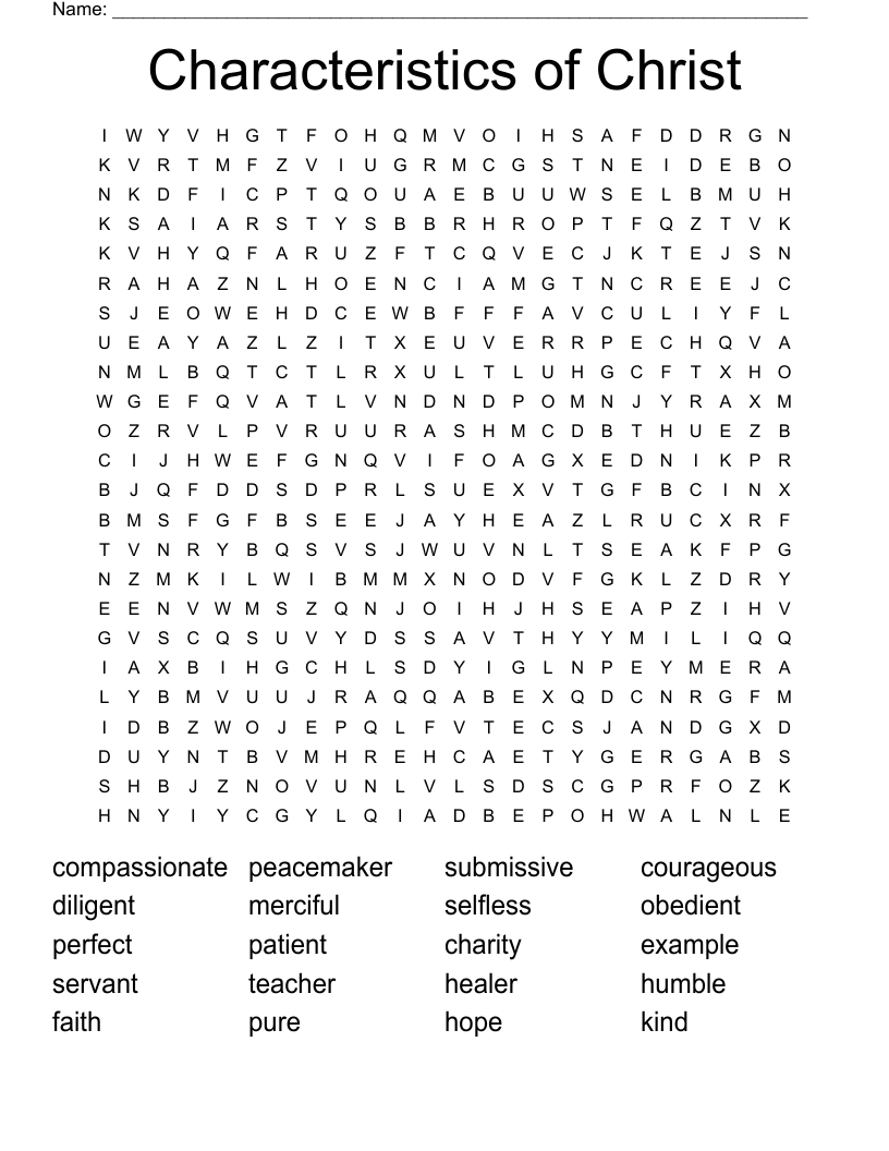 Characteristics of Christ Word Search