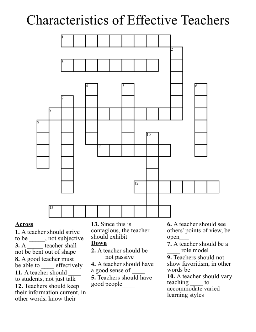 Characteristics of Effective Teachers Crossword