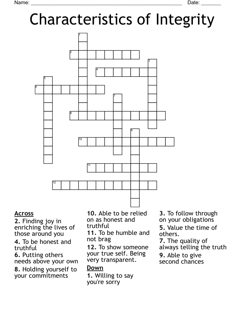 Characteristics of Integrity Crossword