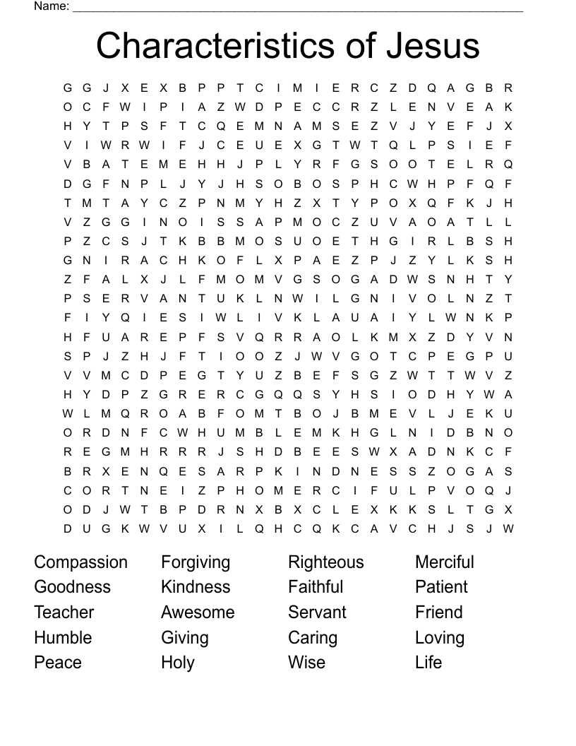 Characteristics of Jesus Word Search