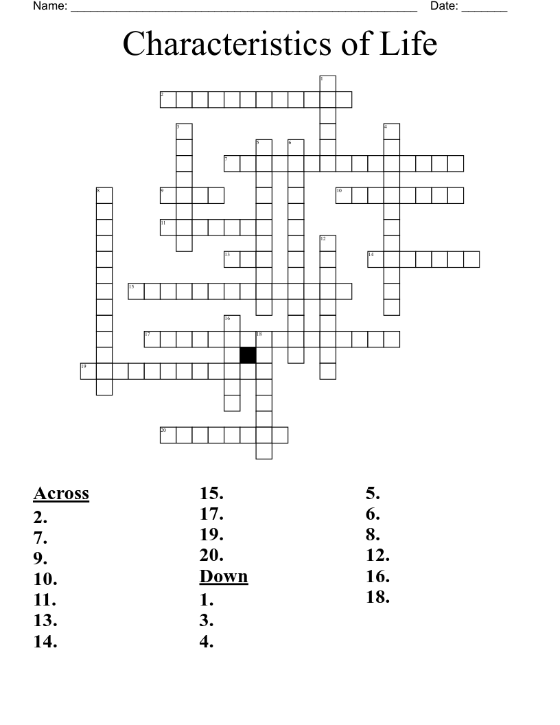 Characteristics of Life Crossword