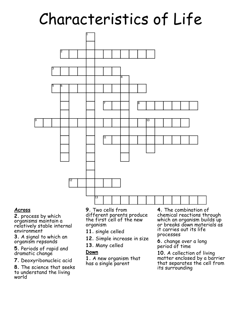 Characteristics of Life Crossword