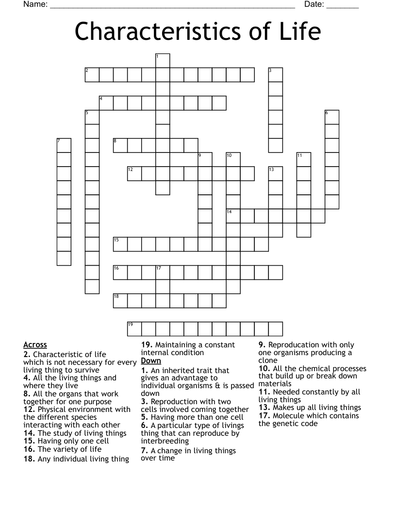 Characteristics of Life Crossword