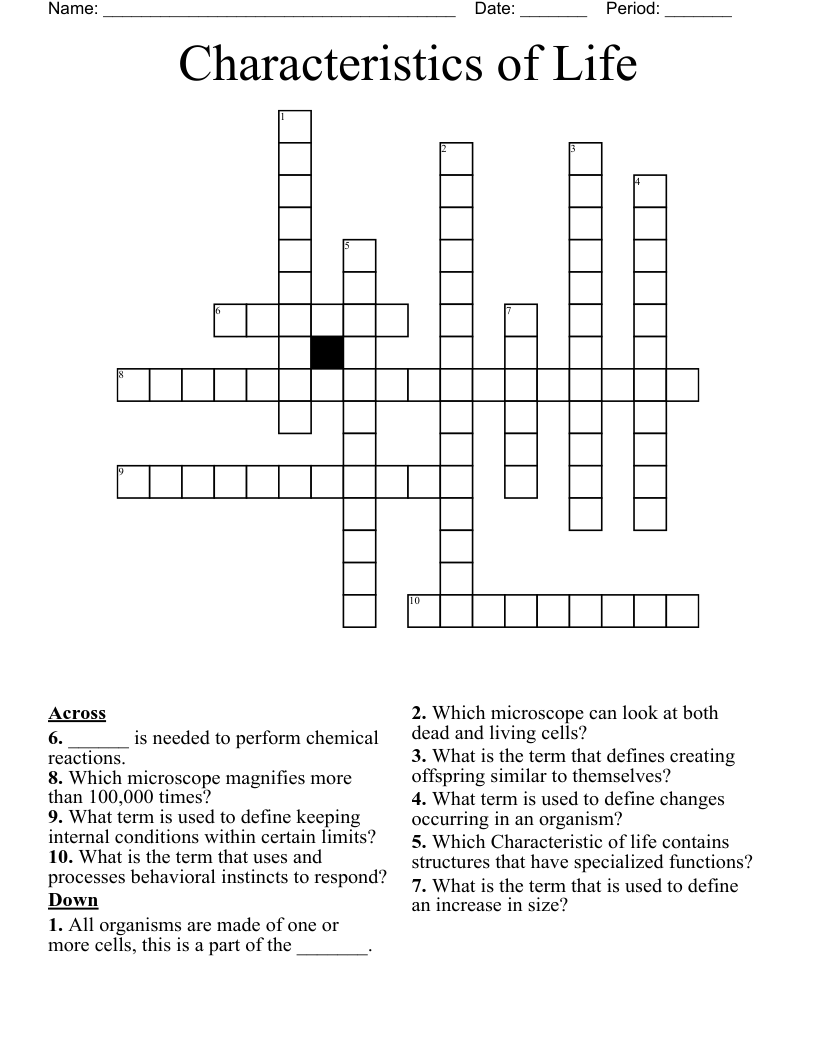 Characteristics of Life Crossword