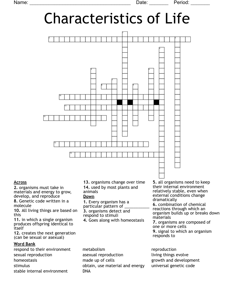 Characteristics of Life Crossword