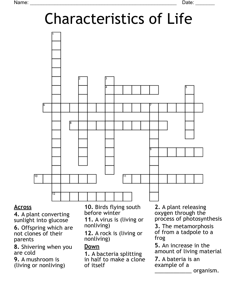 Characteristics of Life Crossword