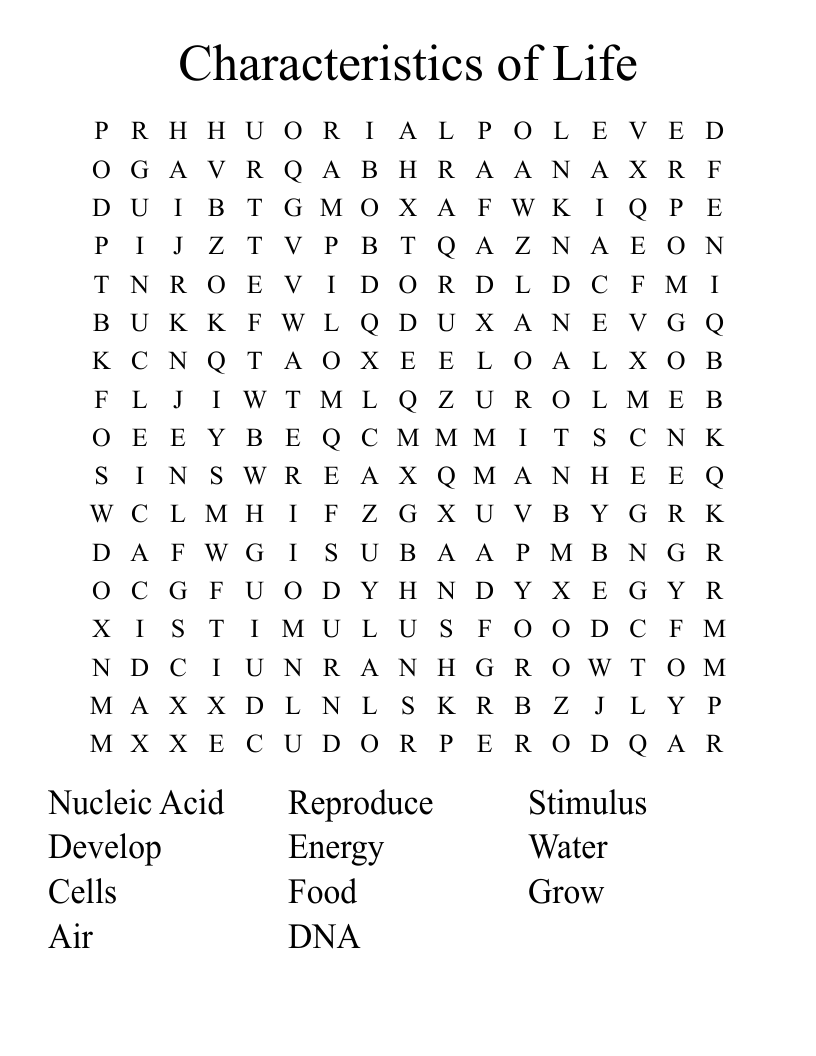 Characteristics of Life Word Search