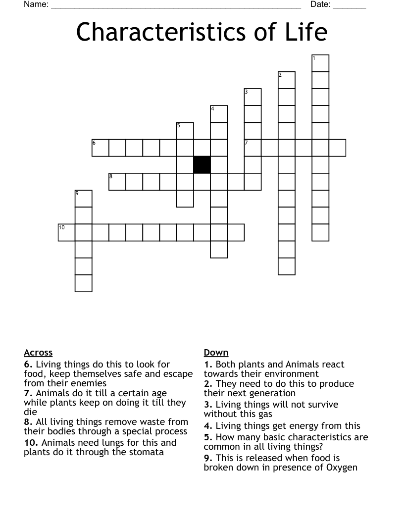 Characteristics of Life Crossword