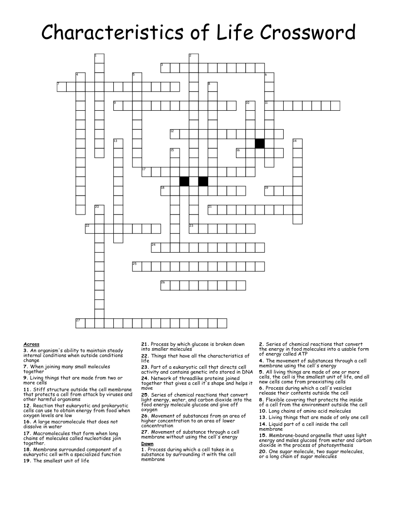 Characteristics of Life Crossword