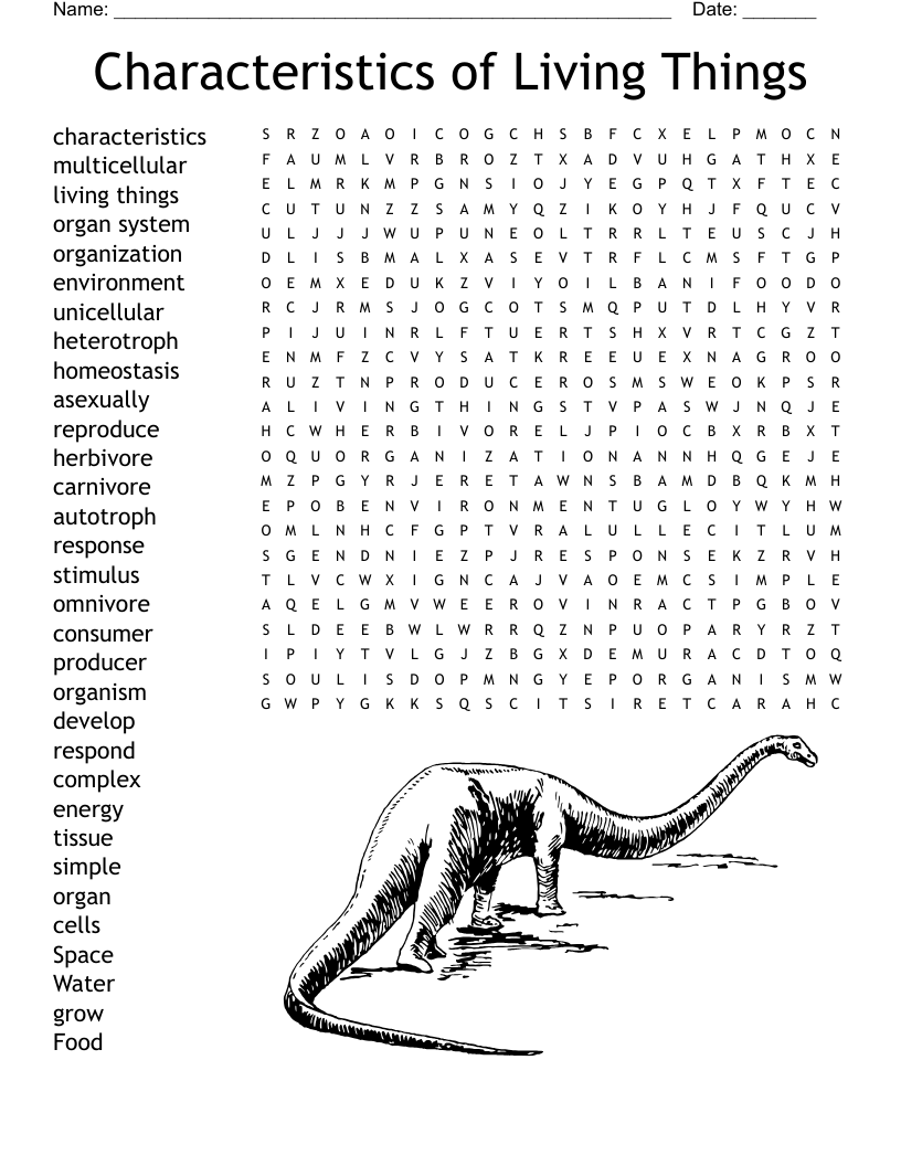 Characteristics of Living Things Word Search