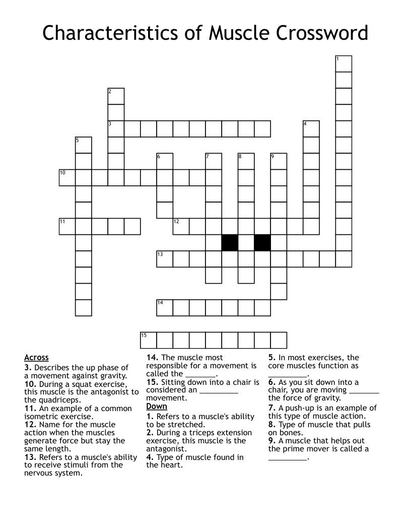 Characteristics of Muscle Crossword