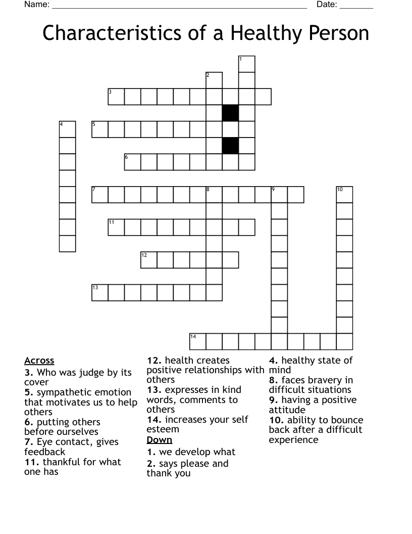 Characteristics of a Healthy Person Crossword