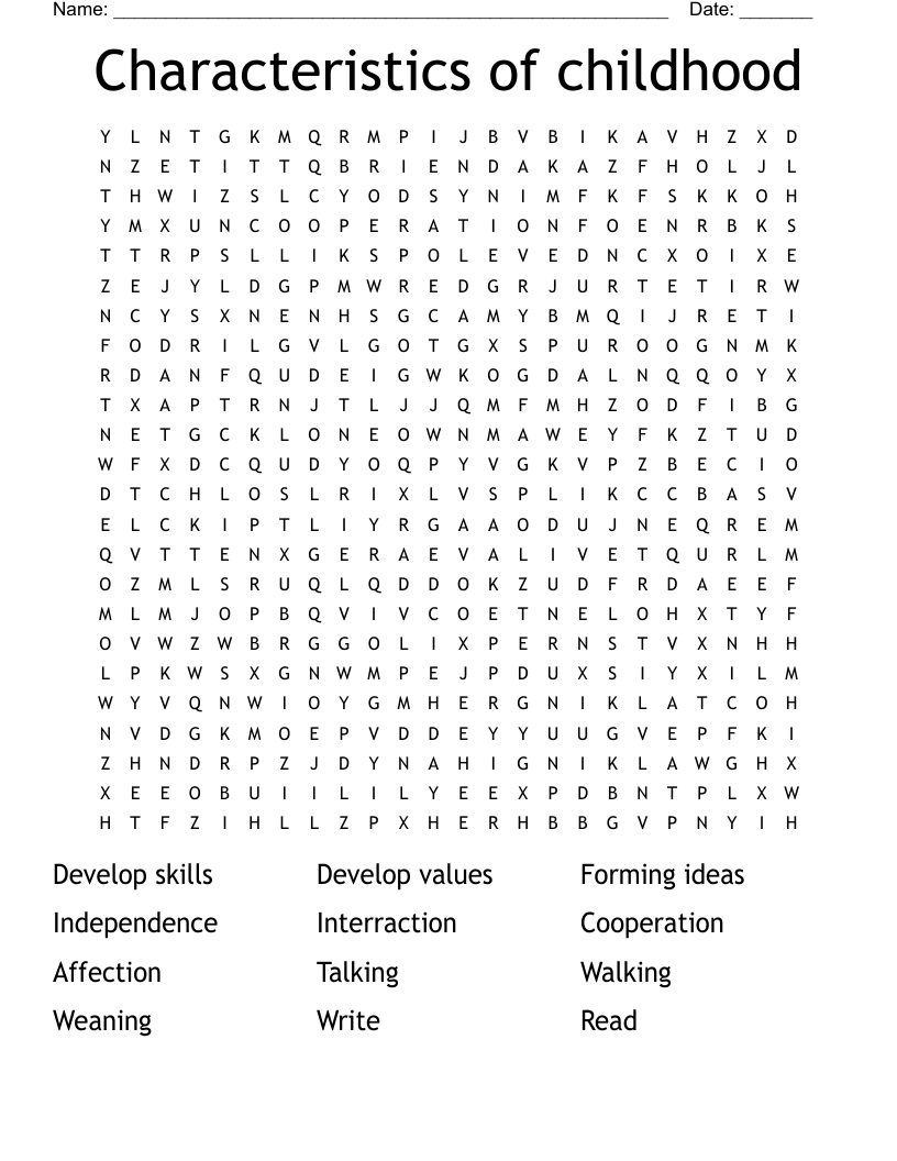 Characteristics of childhood Word Search